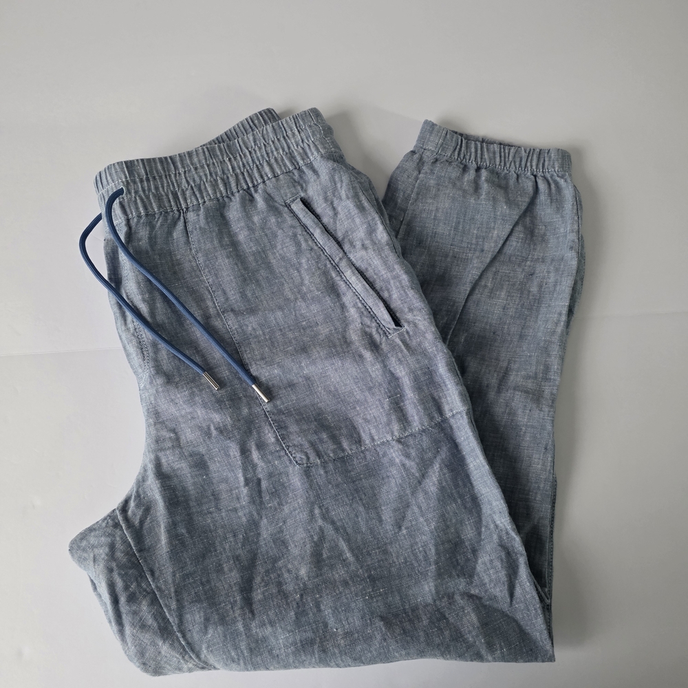 Athleta Retreat Linen Jogger Pants-Chambray Blue-Size 12 Petite 100% Linen - Picture 3 of 14